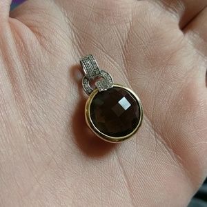 14KGold/White Gold smoky quartz 1C diamond pendant